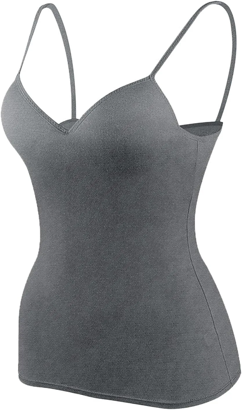 Camisole Tops for Women Built in Bra Slim Strap Ribbed Shelf Bra Tank Tops Athletic Yoga Padded Cami