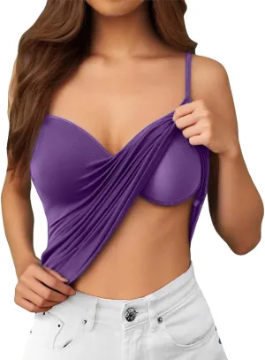 Camisole Tops for Women Built in Bra Slim Strap Ribbed Shelf Bra Tank Tops Athletic Yoga Padded Cami
