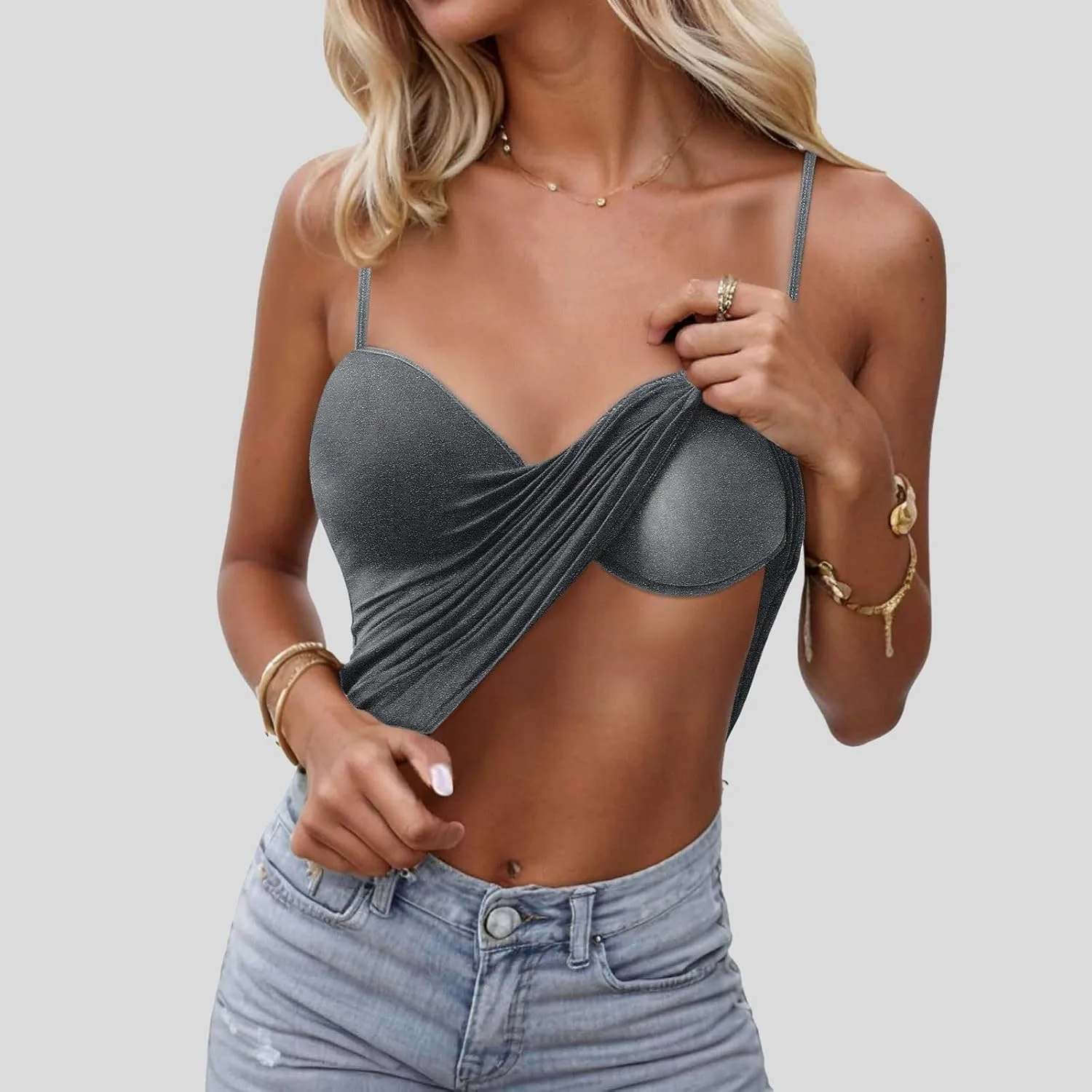 Camisole Tops for Women Built in Bra Slim Strap Ribbed Shelf Bra Tank Tops Athletic Yoga Padded Cami