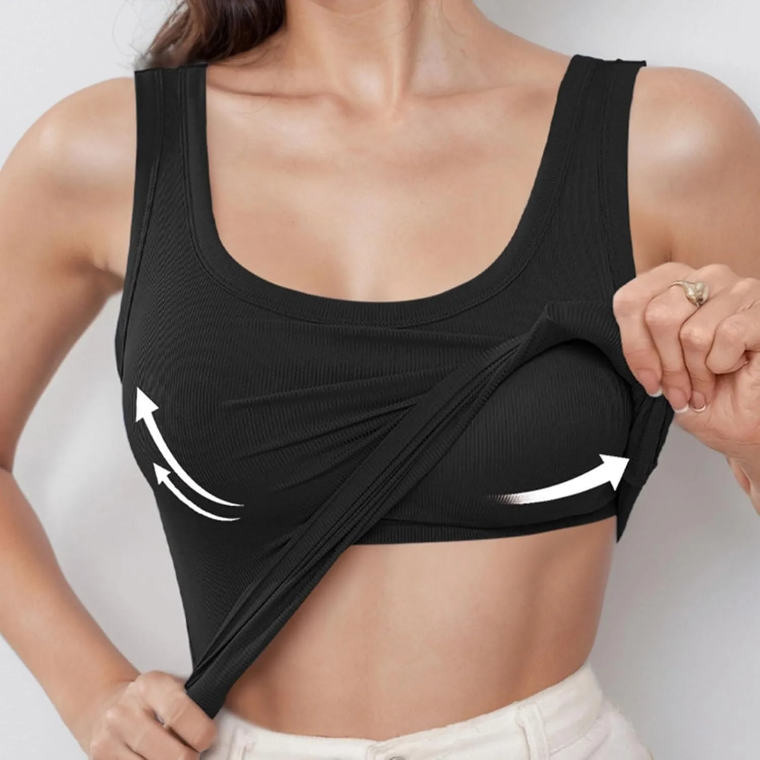 Camisole Tops for Women with Built in Bra Summer Casual Sleeveless Wide Strap Yoga Cami Quick Dry Workout Padded Top