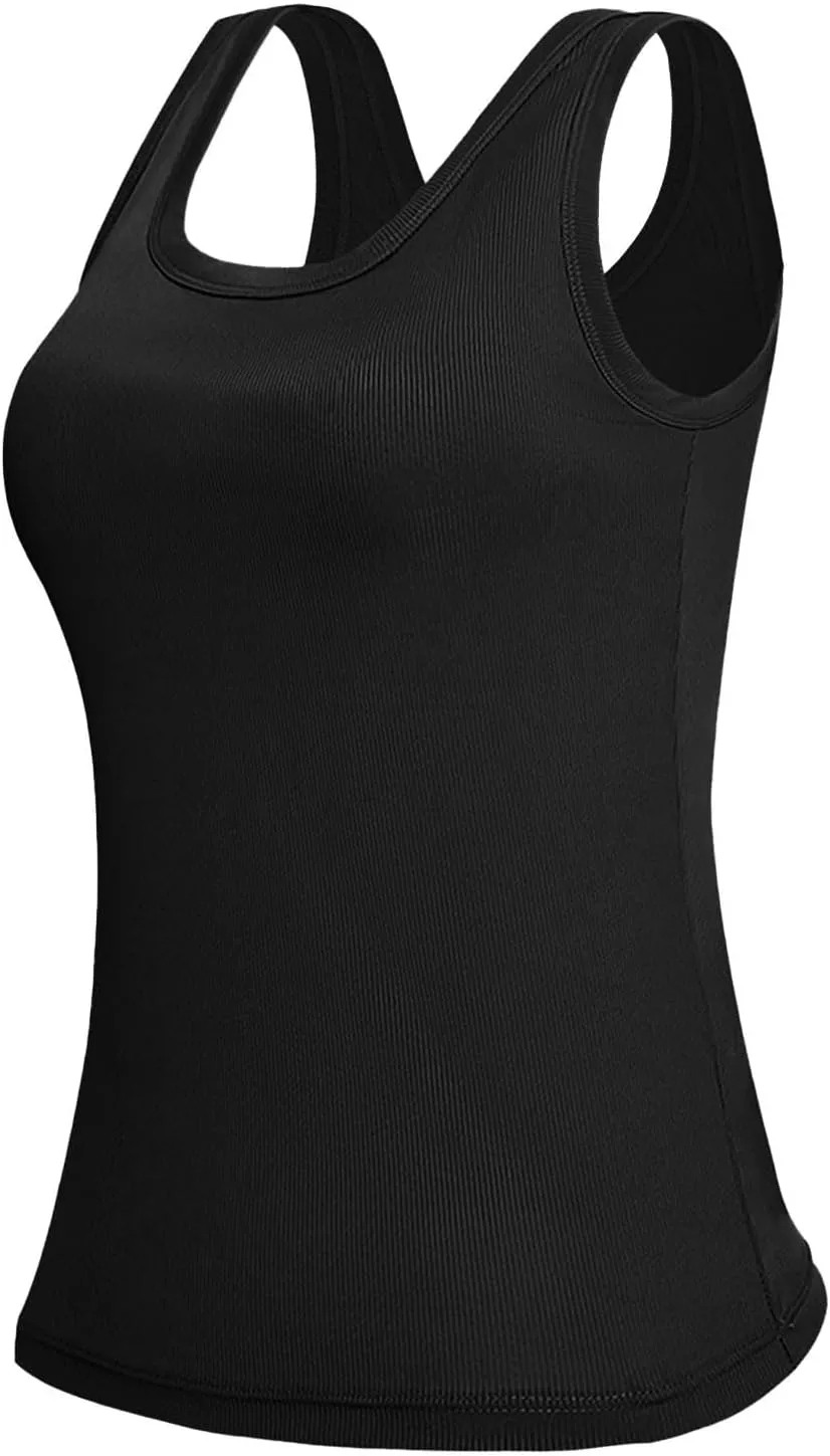 Camisole Tops for Women with Built in Bra Summer Casual Sleeveless Wide Strap Yoga Cami Quick Dry Workout Padded Top