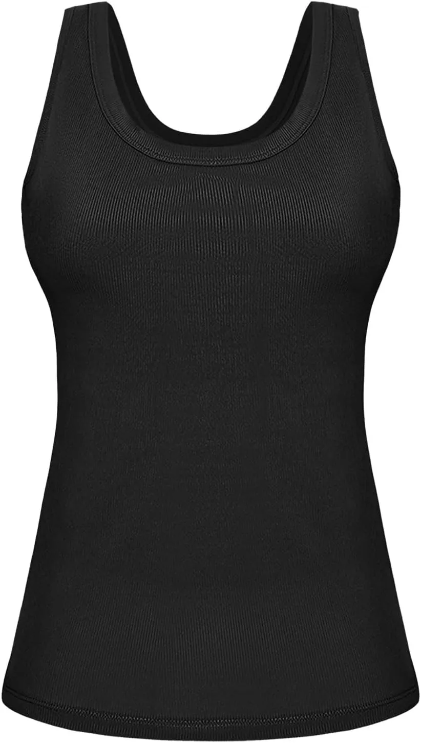 Camisole Tops for Women with Built in Bra Summer Casual Sleeveless Wide Strap Yoga Cami Quick Dry Workout Padded Top