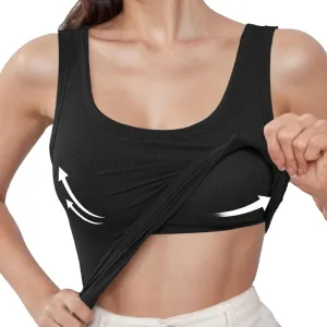 Camisole Tops for Women with Built in Bra Summer Casual Sleeveless Wide Strap Yoga Cami Quick Dry Workout Padded Top