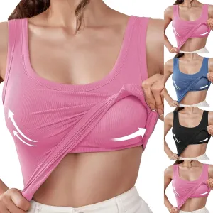 Camisole Tops for Women with Built in Bra Summer Casual Sleeveless Wide Strap Yoga Cami Quick Dry Workout Padded Top