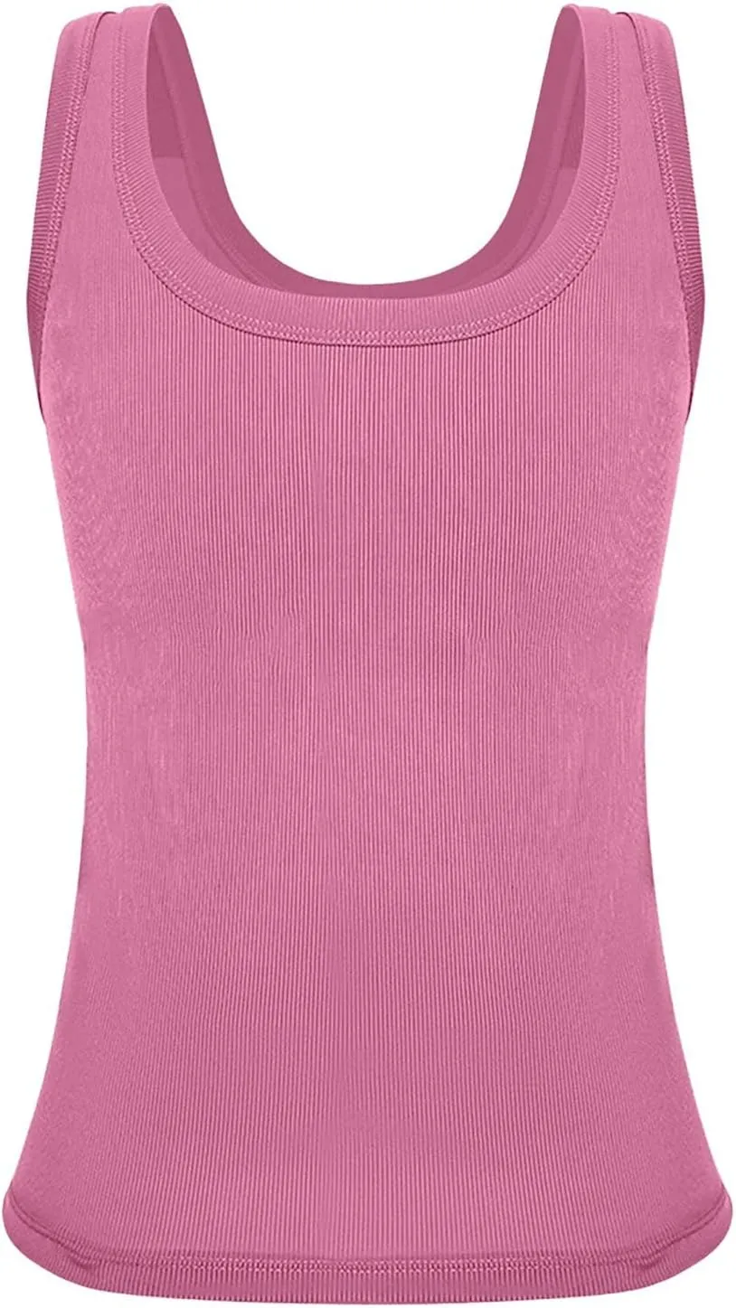 Camisole Tops for Women with Built in Bra Summer Casual Sleeveless Wide Strap Yoga Cami Quick Dry Workout Padded Top