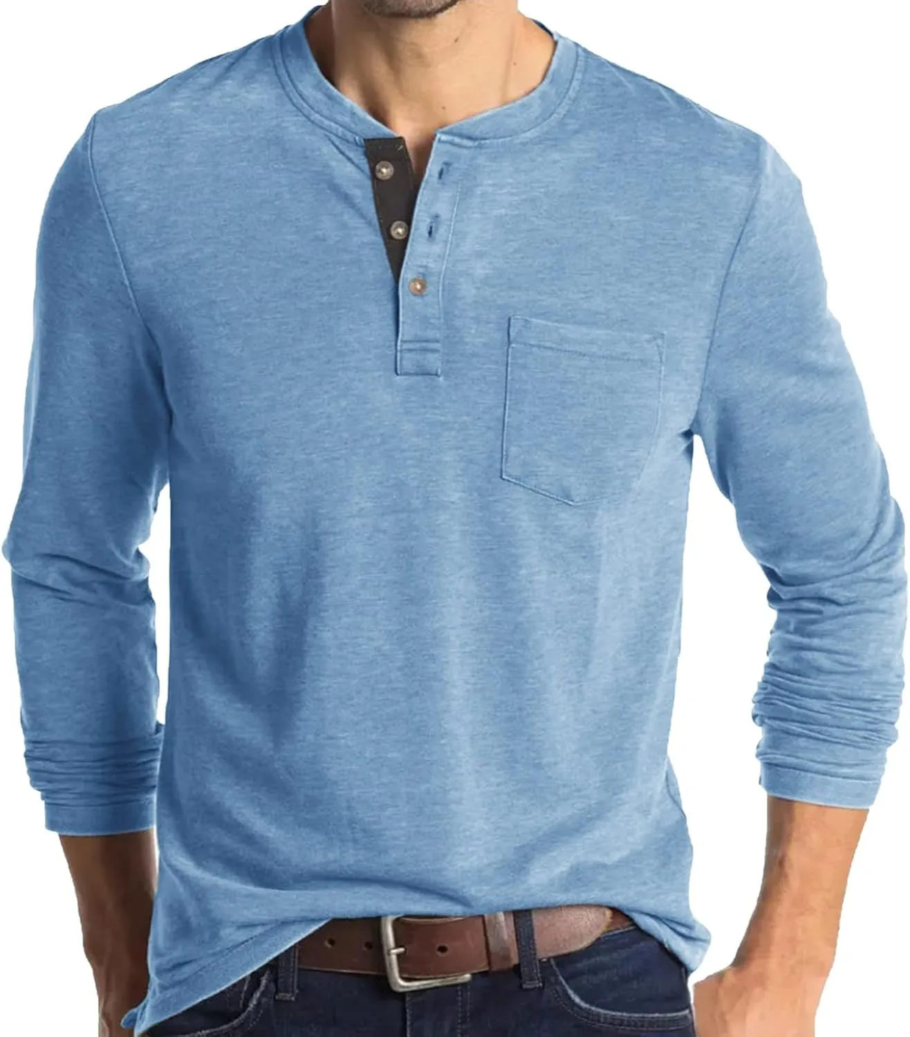 Casual Henley Shirt for Men Lightweight Fitted Long Sleeve Cotton Polo Shirts Breathable Bussiness Work Golf Tee Top