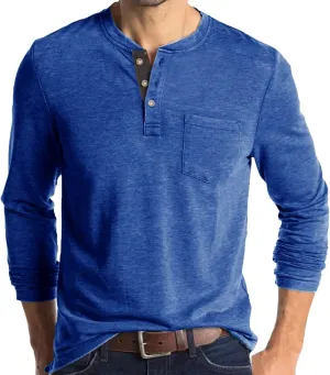Casual Henley Shirt for Men Lightweight Fitted Long Sleeve Cotton Polo Shirts Breathable Bussiness Work Golf Tee Top