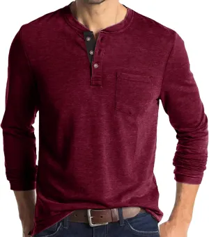 Casual Henley Shirt for Men Lightweight Fitted Long Sleeve Cotton Polo Shirts Breathable Bussiness Work Golf Tee Top