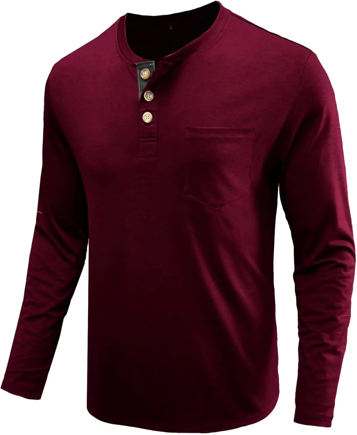 Casual Henley Shirt for Men Lightweight Fitted Long Sleeve Cotton Polo Shirts Breathable Bussiness Work Golf Tee Top