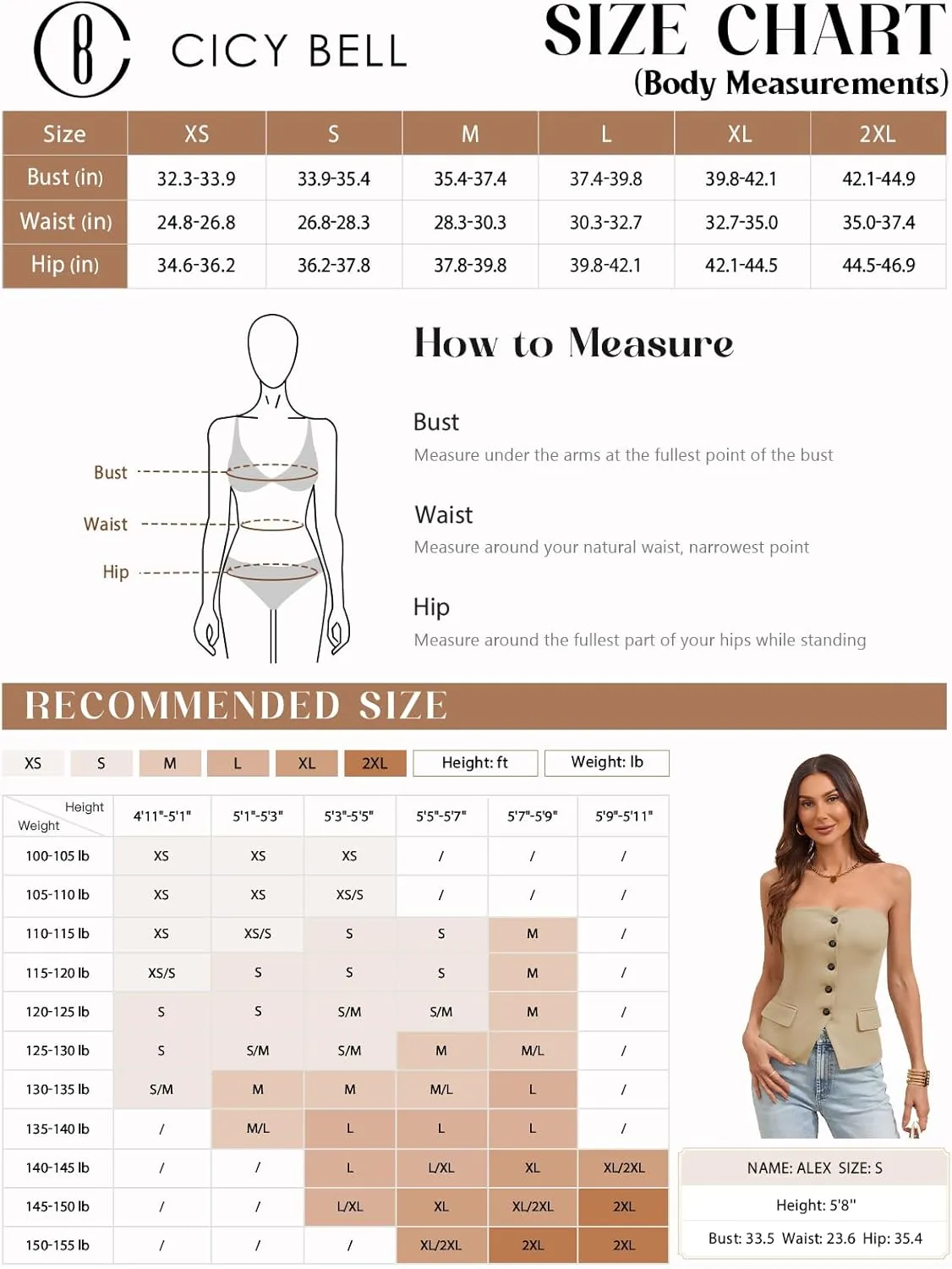 Cicy Bell Notched Neck Tube Tops Blazer Sleeveless Button Fitted Strapless Work Blazer Vest