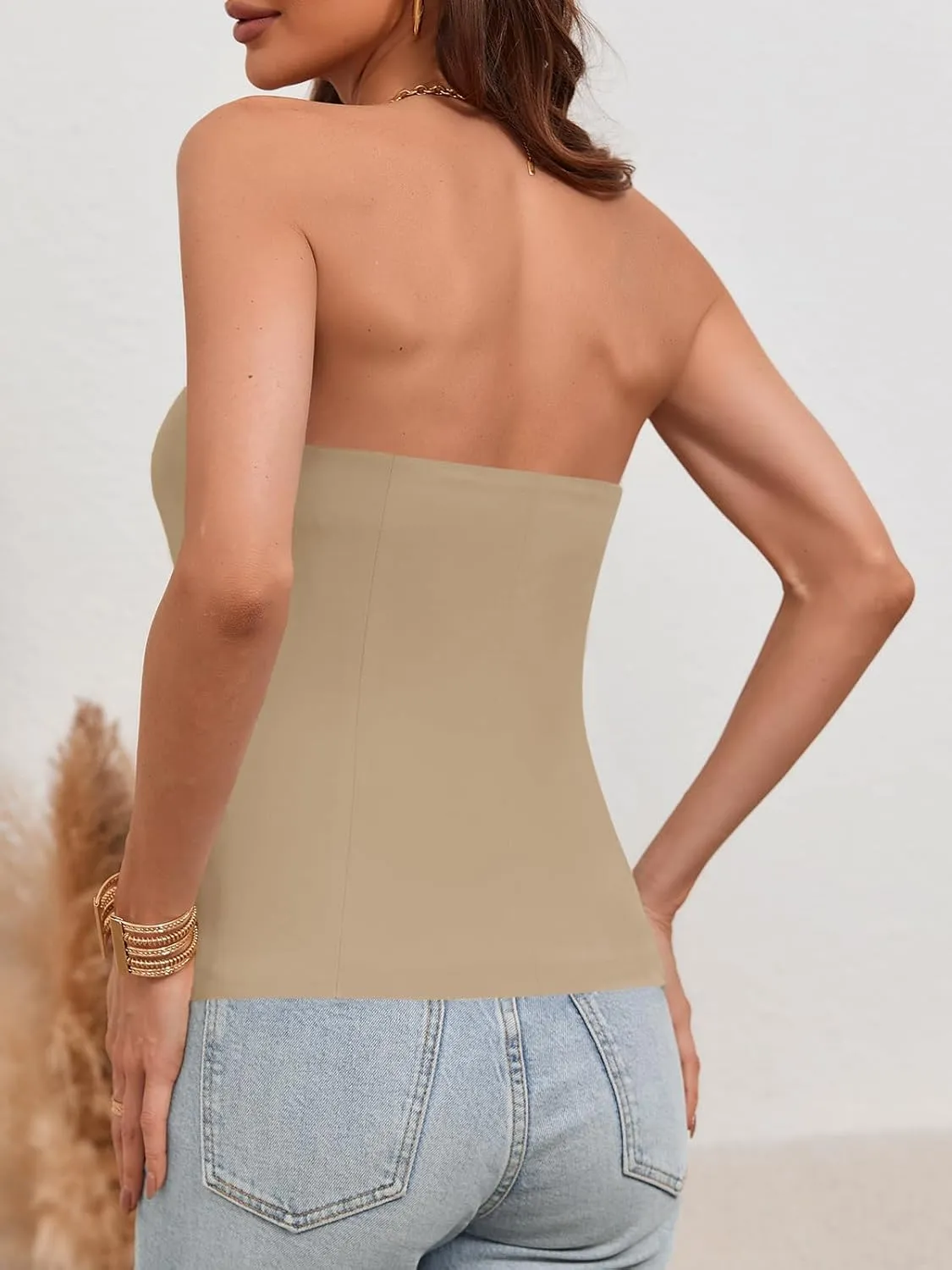 Cicy Bell Notched Neck Tube Tops Blazer Sleeveless Button Fitted Strapless Work Blazer Vest