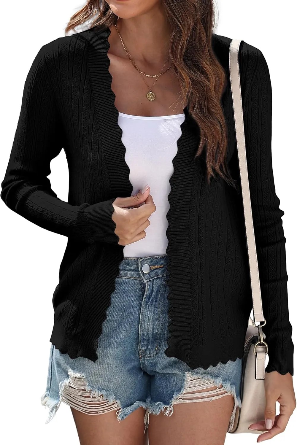 COSSEN Women Long Sleeve Cardigan Trendy Lightweight Crochet Knit Cardigan Sweater