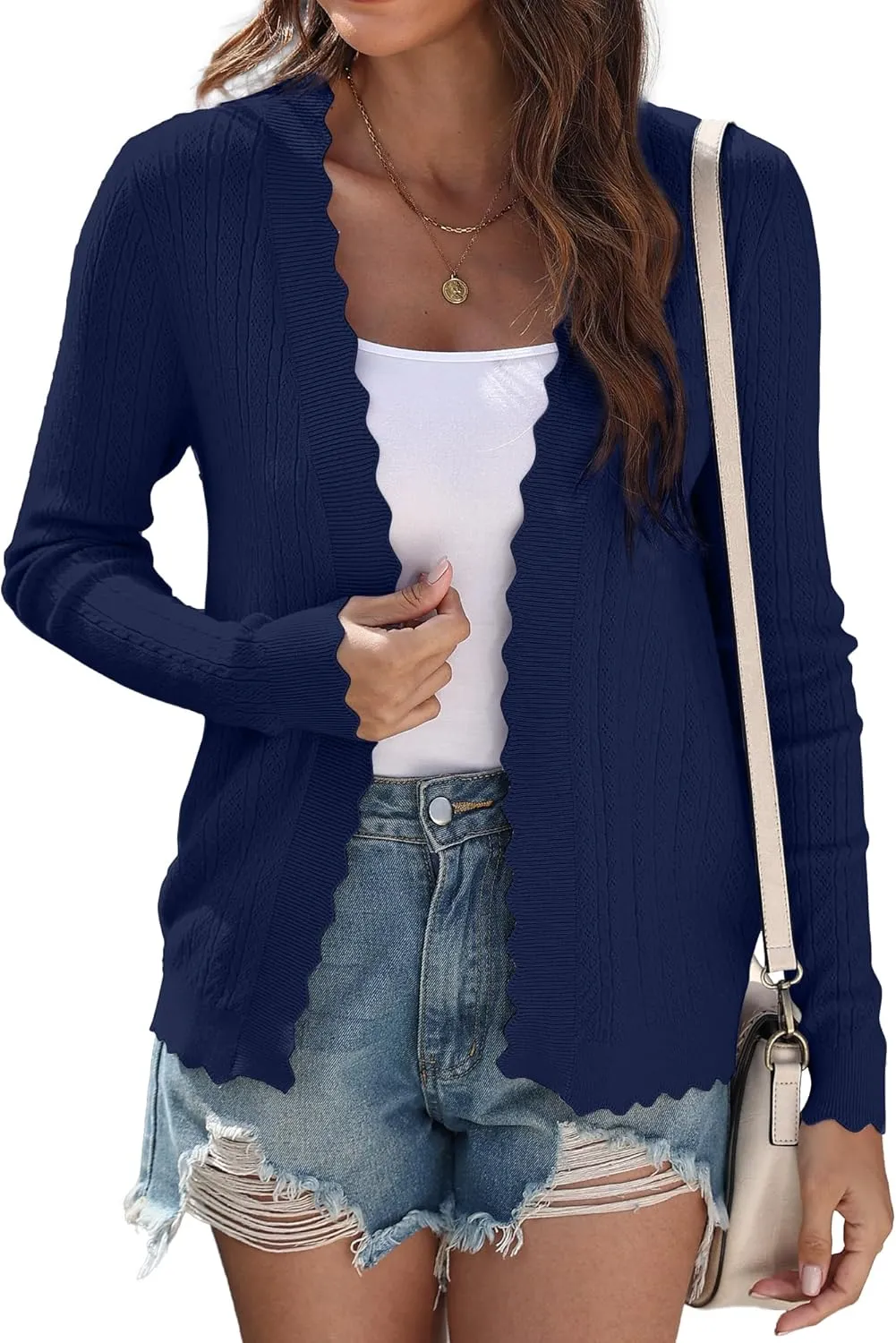 COSSEN Women Long Sleeve Cardigan Trendy Lightweight Crochet Knit Cardigan Sweater
