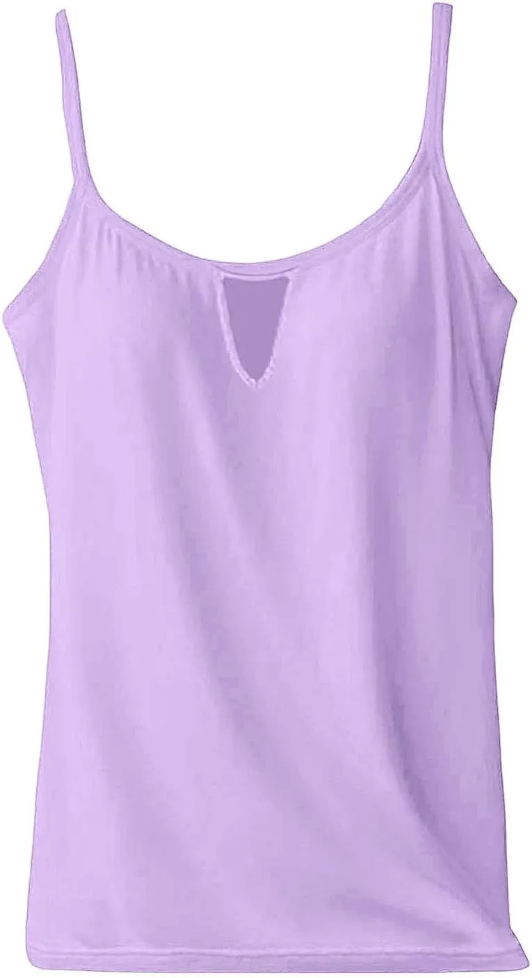Cotton Camisole Tops for Women Casual Built in Bra Sleeveless Tank Top Spaghetti Strap Basic Active Cami Undershirts