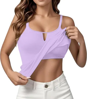 Cotton Camisole Tops for Women Casual Built in Bra Sleeveless Tank Top Spaghetti Strap Basic Active Cami Undershirts