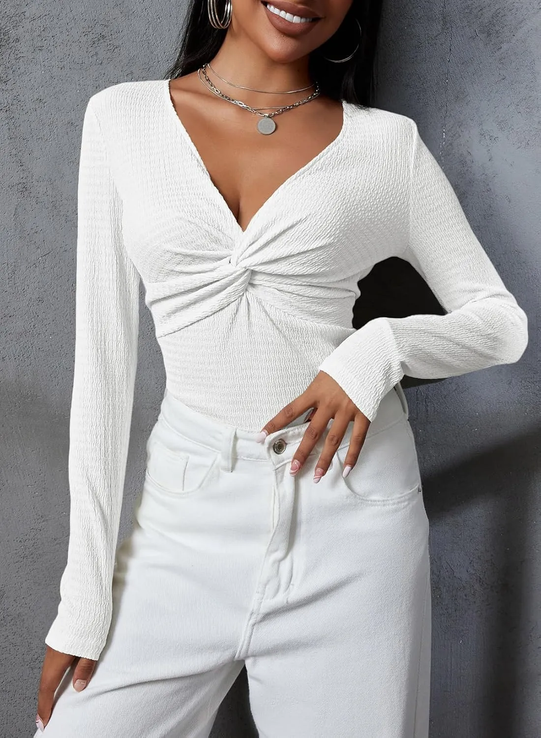 Dokotoo Women's Sweaters Tops 2024 Spring Fall Outfits Clothes Trendy Shirts for Women Fitted Shirts