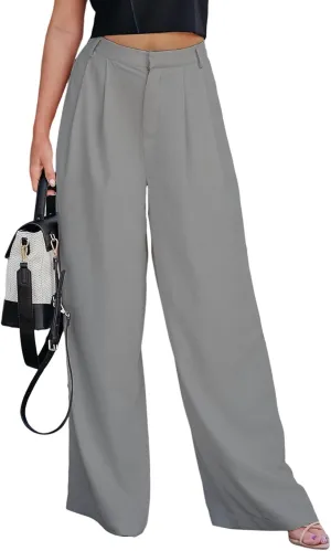 Dokotoo Women's Wide Leg Pants Business Casual Loose High Waisted Dress Palazzo Flowy Trousers