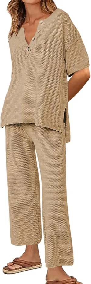 Ekouaer Lounge Sets for Women 2 Piece Pullover Sweater Set Knit Tops Wide Leg Pants Sweatsuits Casual Travel Outfits, S-XXL