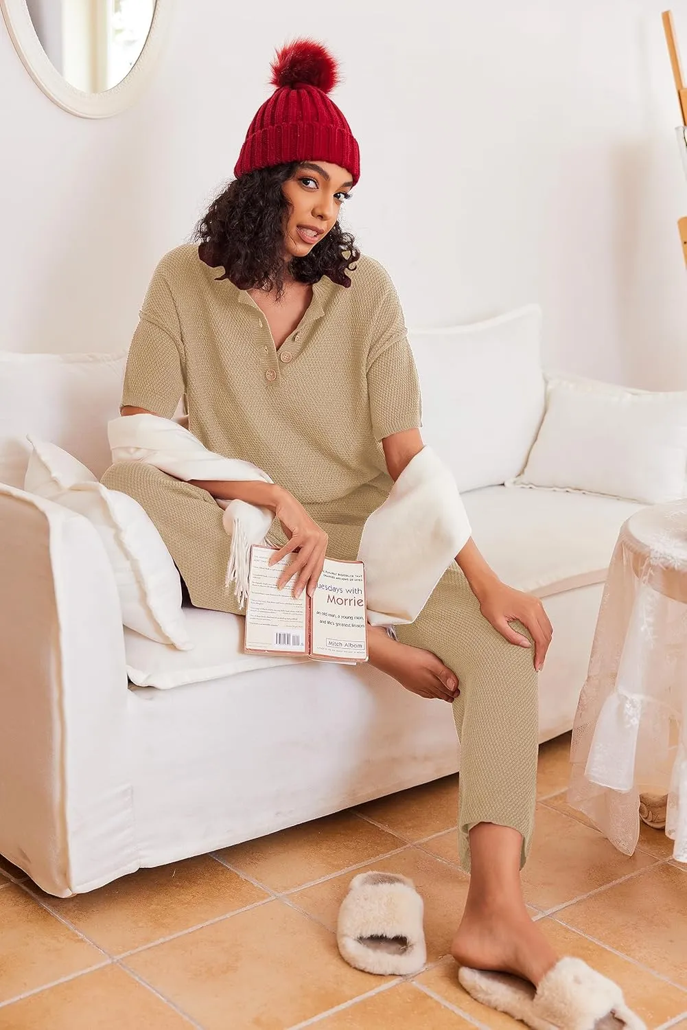 Ekouaer Lounge Sets for Women 2 Piece Pullover Sweater Set Knit Tops Wide Leg Pants Sweatsuits Casual Travel Outfits, S-XXL