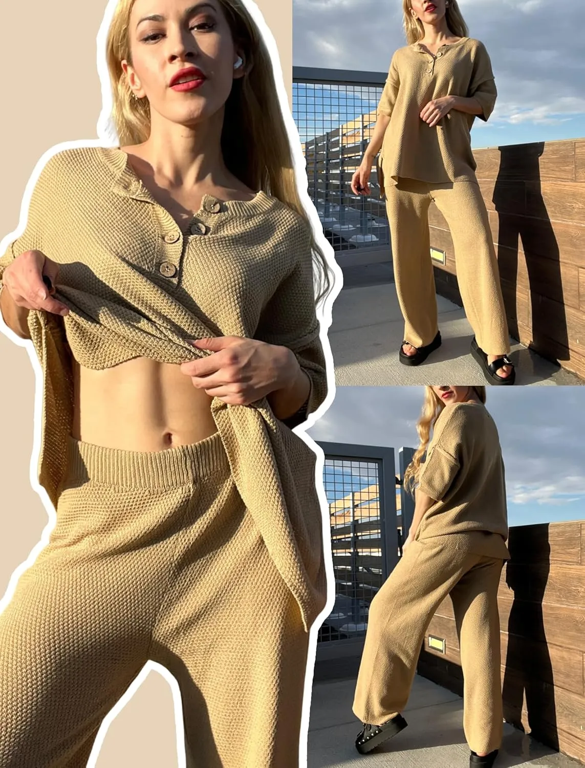 Ekouaer Lounge Sets for Women 2 Piece Pullover Sweater Set Knit Tops Wide Leg Pants Sweatsuits Casual Travel Outfits, S-XXL