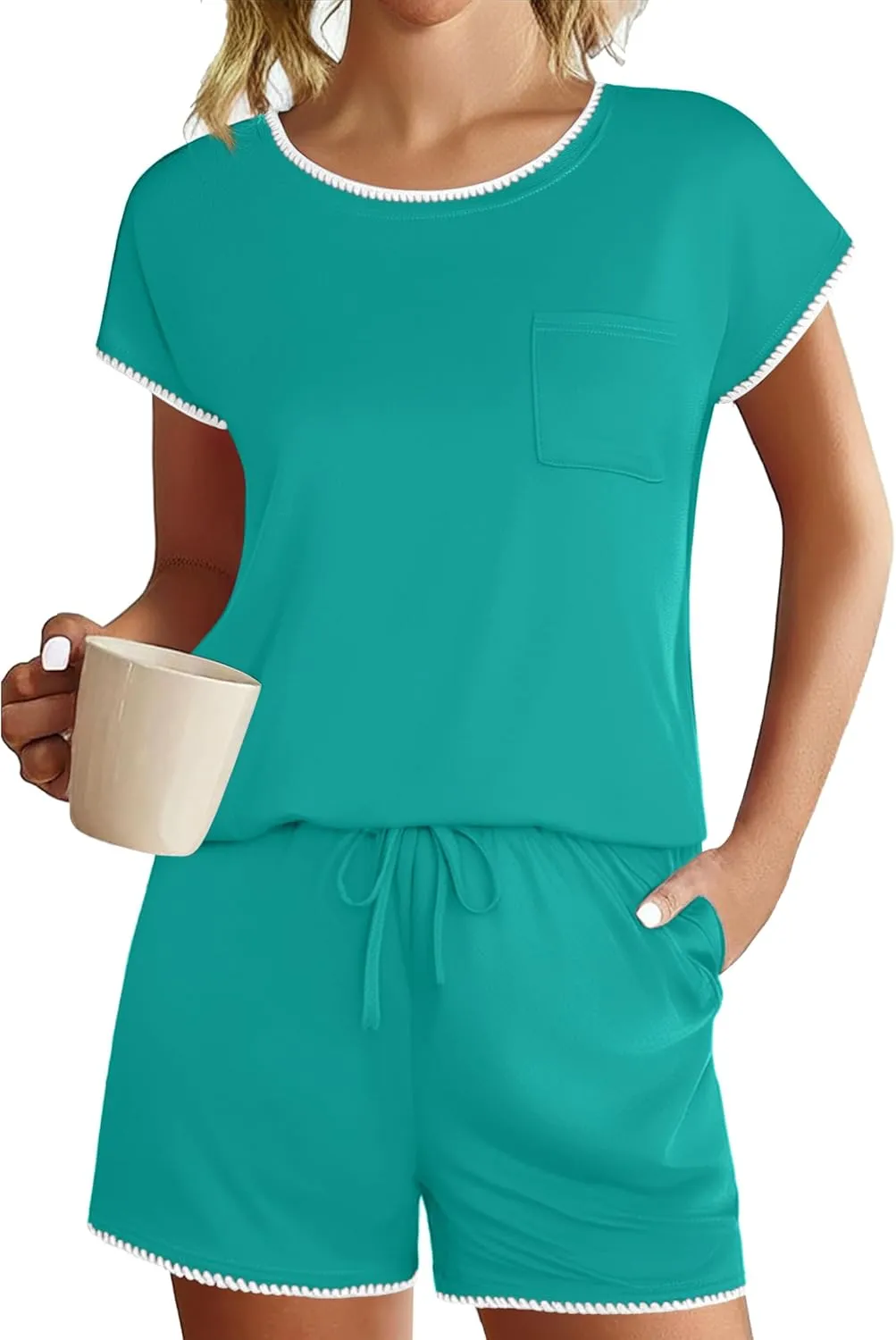 Ekouaer Pajama Sets for Womens 2 Piece Lounge Sets Short Sleeve Tops and Shorts Comfy Pjs Sleepwear S-XXL