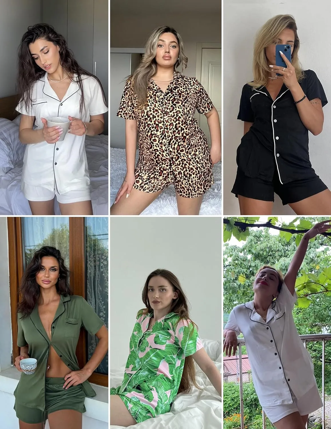 Ekouaer Pajamas Set for Women Short Sleeve Sleepwear Button Down Pjs Soft 2 Piece Lounge Sets