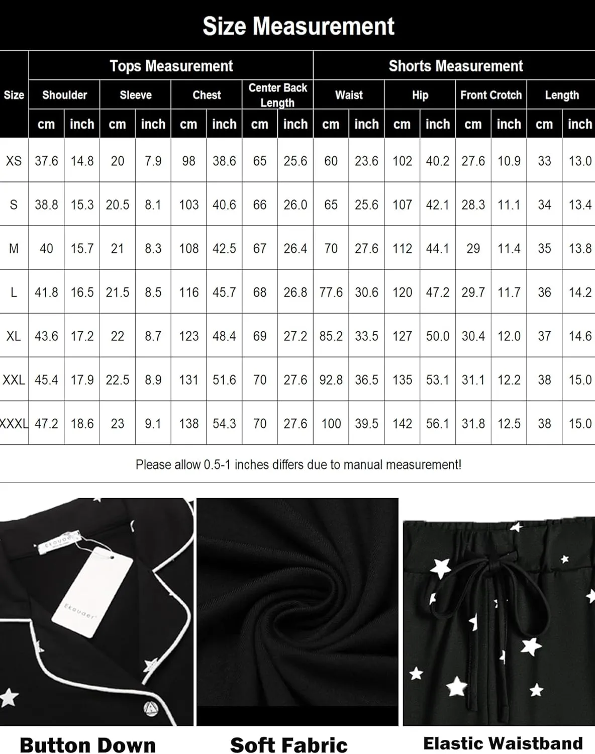 Ekouaer Pajamas Set for Women Short Sleeve Sleepwear Button Down Pjs Soft 2 Piece Lounge Sets