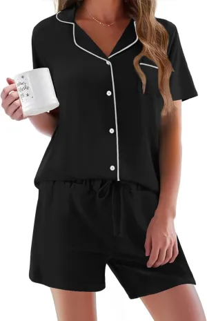 Ekouaer Pajamas Set for Women Short Sleeve Sleepwear Button Down Pjs Soft 2 Piece Lounge Sets