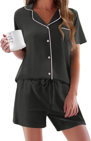 Ekouaer Pajamas Set for Women Short Sleeve Sleepwear Button Down Pjs Soft 2 Piece Lounge Sets