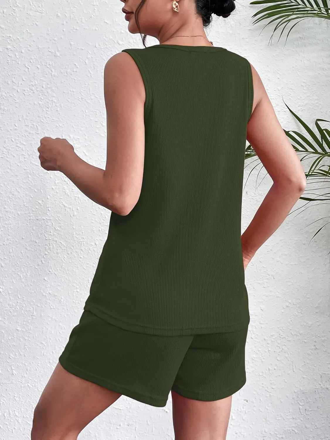 Ekouaer Pajamas Tank Top and Shorts Lounge Sets Waffle Knit V Neck Pj Short Sets Casual Outfits for Women