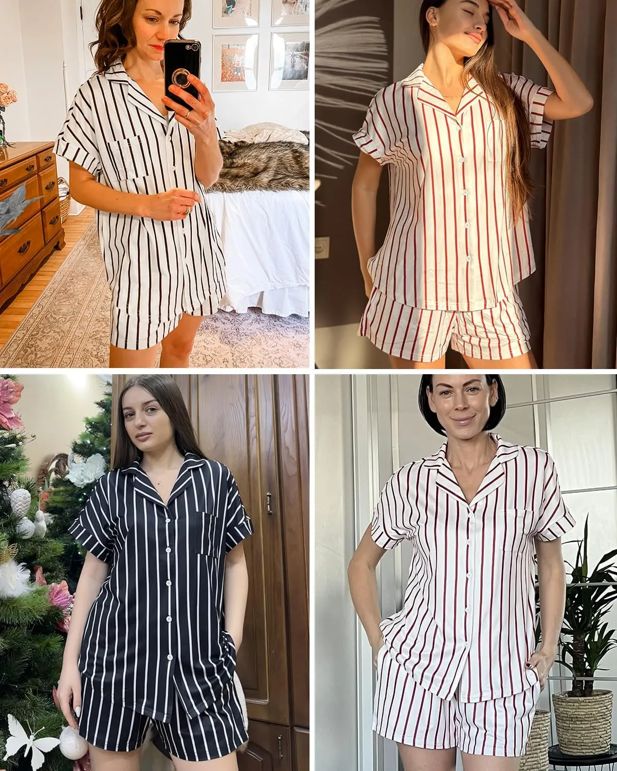 Ekouaer Womens Button Down Pajamas Set 2 Piece Sleepwear Short Sleeve Pjs Soft Stripe Lounge Sets