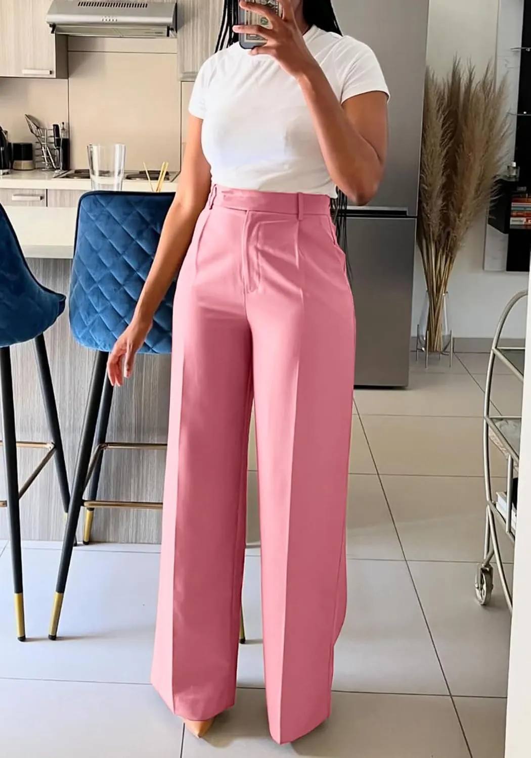 Famnbro Womens Dress Pants Slacks High Waisted Wide Leg Yoga Business Work Pants Trousers