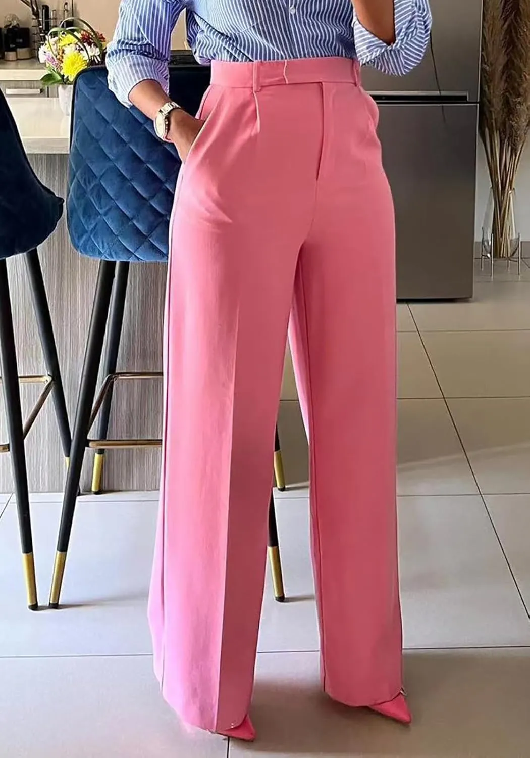 Famnbro Womens Dress Pants Slacks High Waisted Wide Leg Yoga Business Work Pants Trousers
