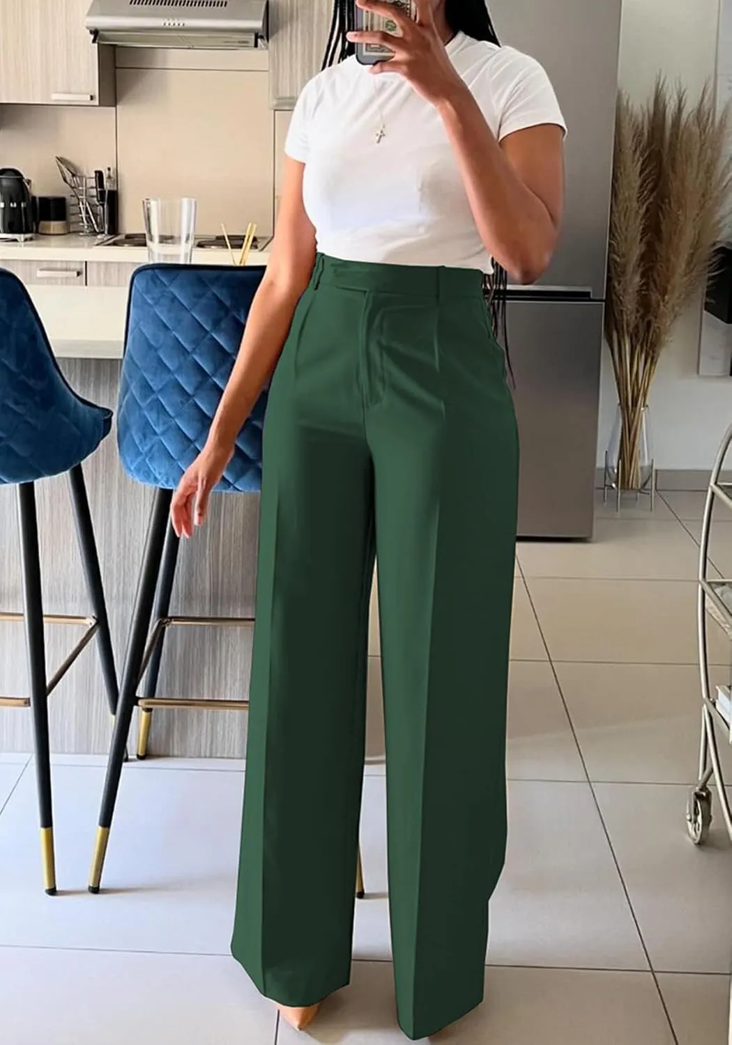 Famnbro Womens Dress Pants Slacks High Waisted Wide Leg Yoga Business Work Pants Trousers
