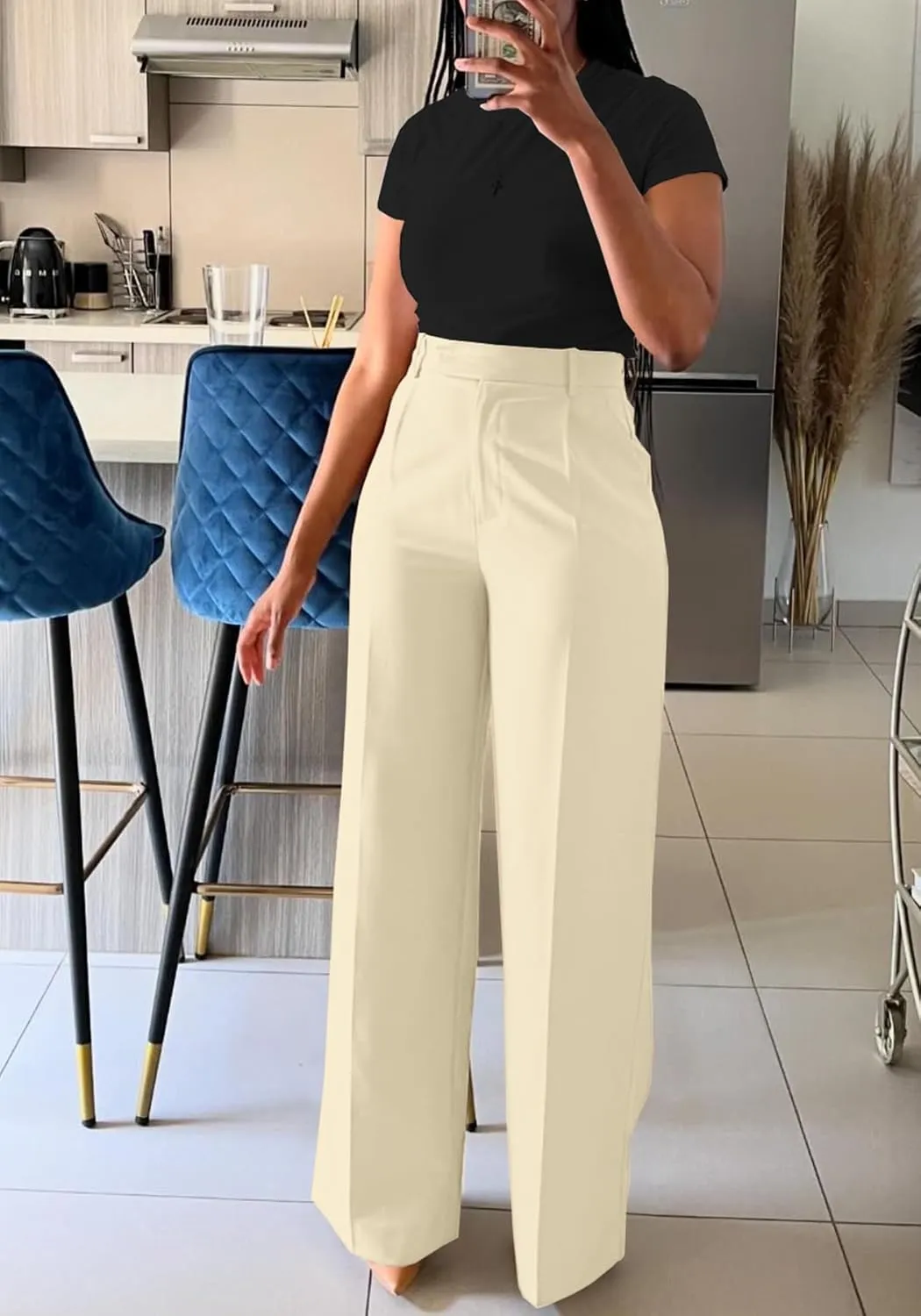 Famnbro Womens Dress Pants Slacks High Waisted Wide Leg Yoga Business Work Pants Trousers