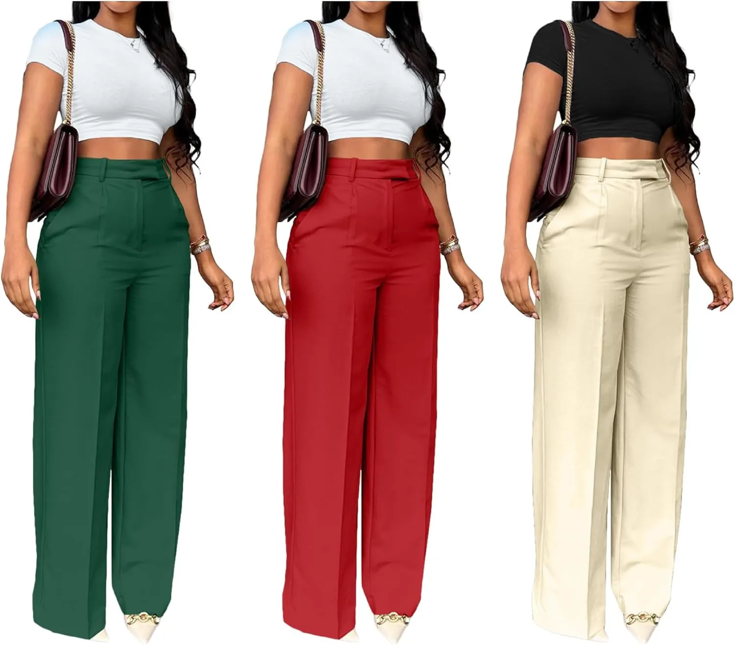 Famnbro Womens Dress Pants Slacks High Waisted Wide Leg Yoga Business Work Pants Trousers