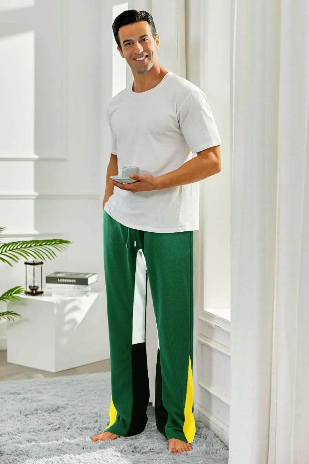 GINGTTO Mens Sweatpants Open Bottom Patchwork Stacked Paint Track Pants