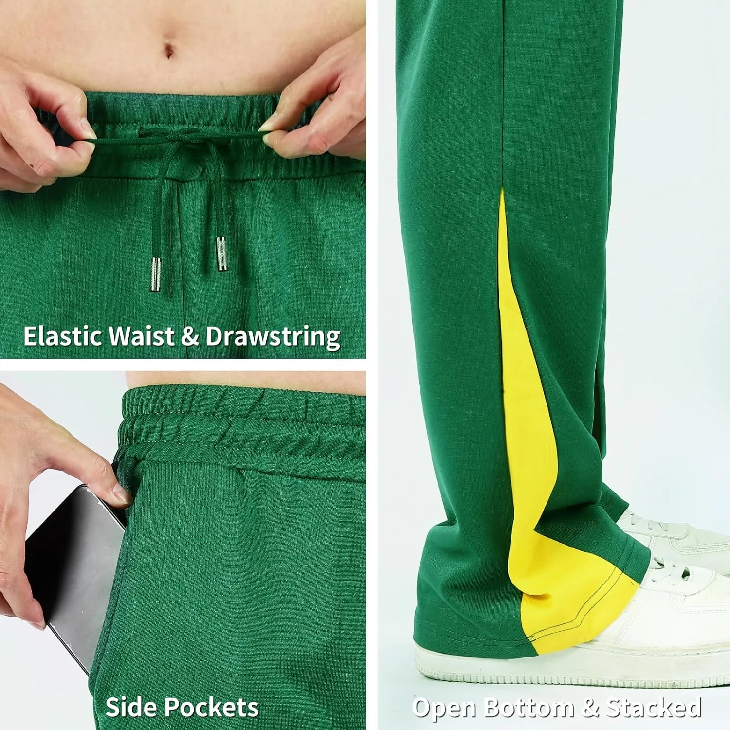 GINGTTO Mens Sweatpants Open Bottom Patchwork Stacked Paint Track Pants