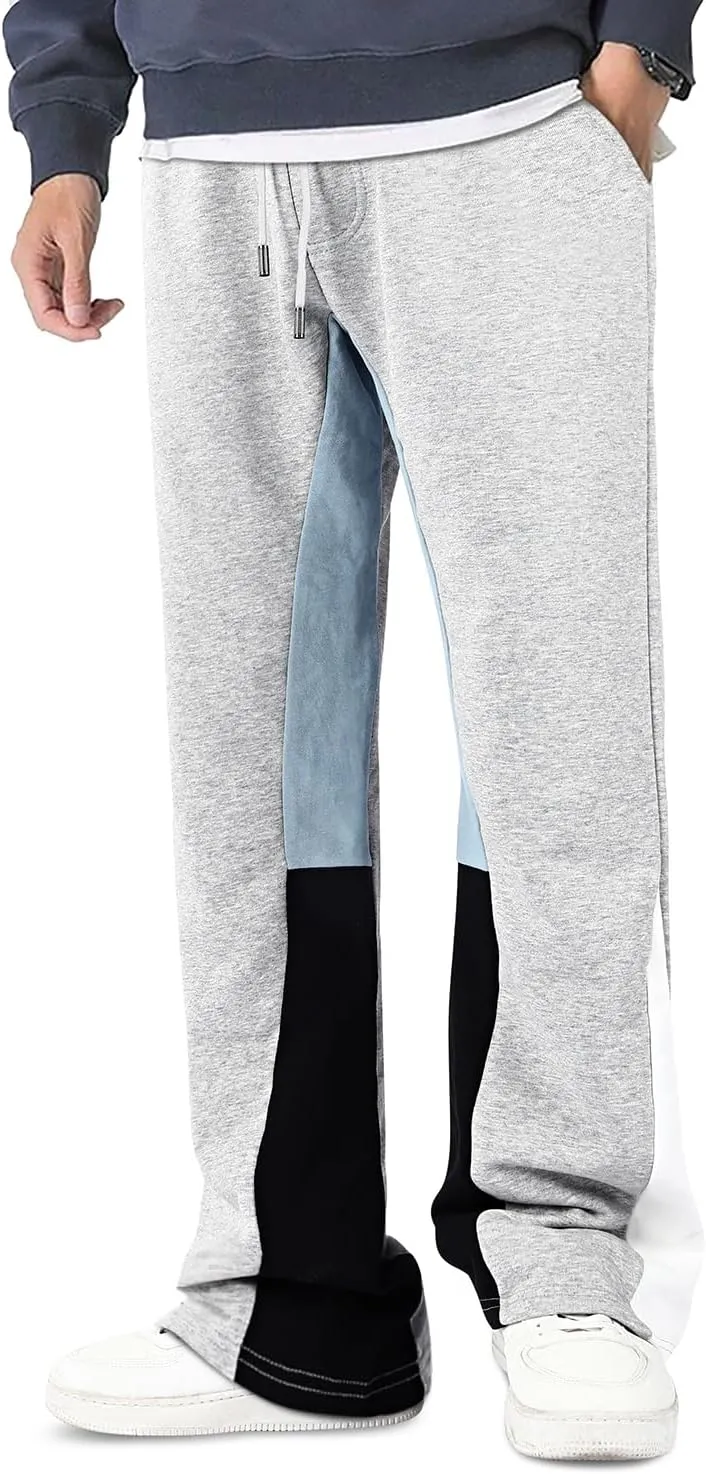GINGTTO Mens Sweatpants Open Bottom Patchwork Stacked Paint Track Pants