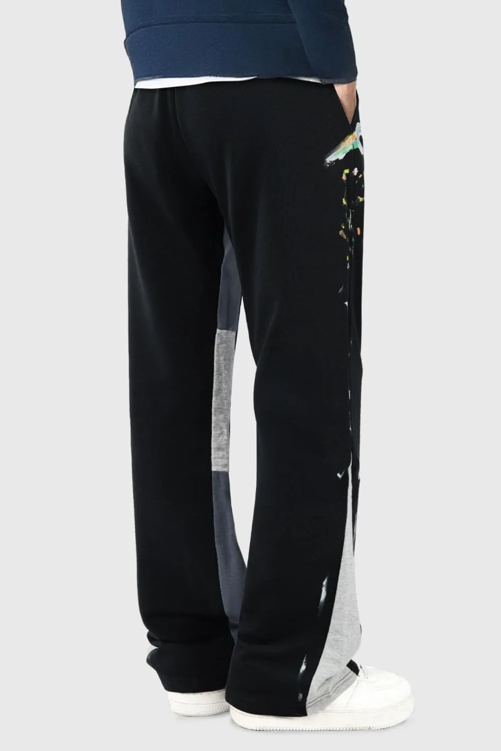 GINGTTO Mens Sweatpants Open Bottom Patchwork Stacked Paint Track Pants
