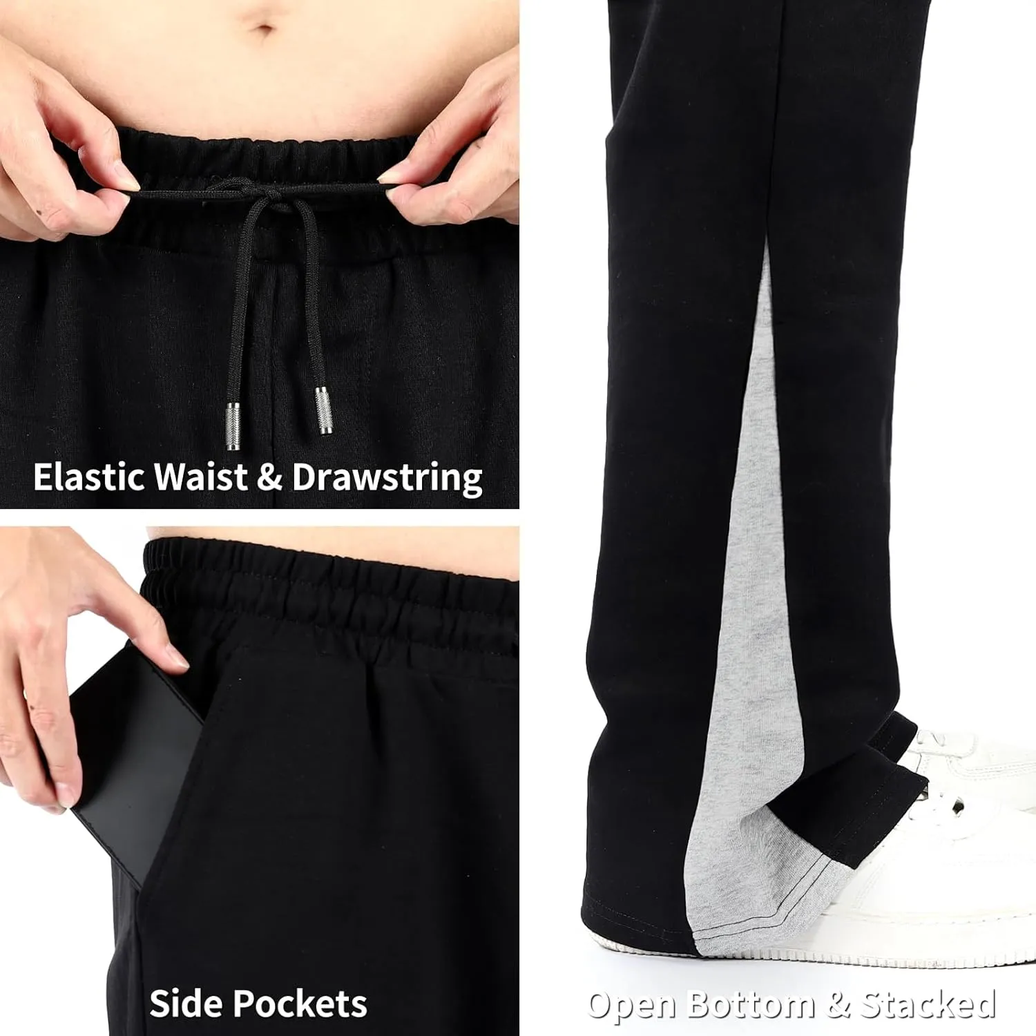 GINGTTO Mens Sweatpants Open Bottom Patchwork Stacked Paint Track Pants