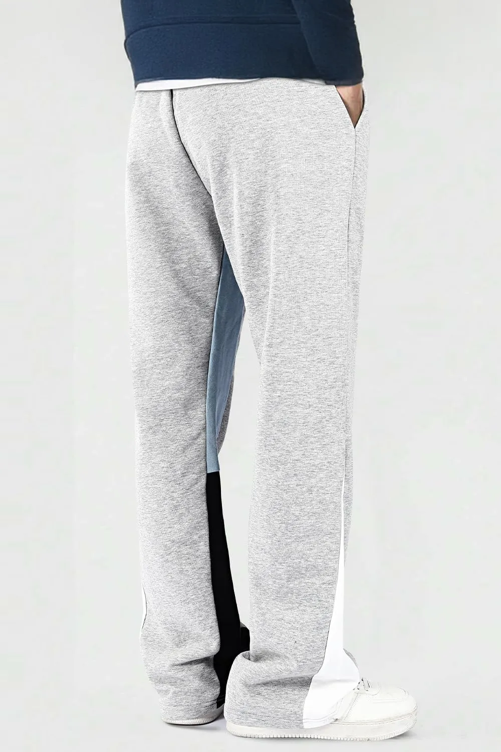GINGTTO Mens Sweatpants Open Bottom Patchwork Stacked Paint Track Pants
