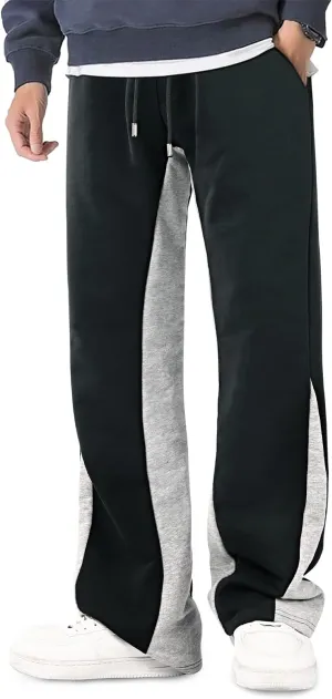 GINGTTO Mens Sweatpants Open Bottom Patchwork Stacked Paint Track Pants