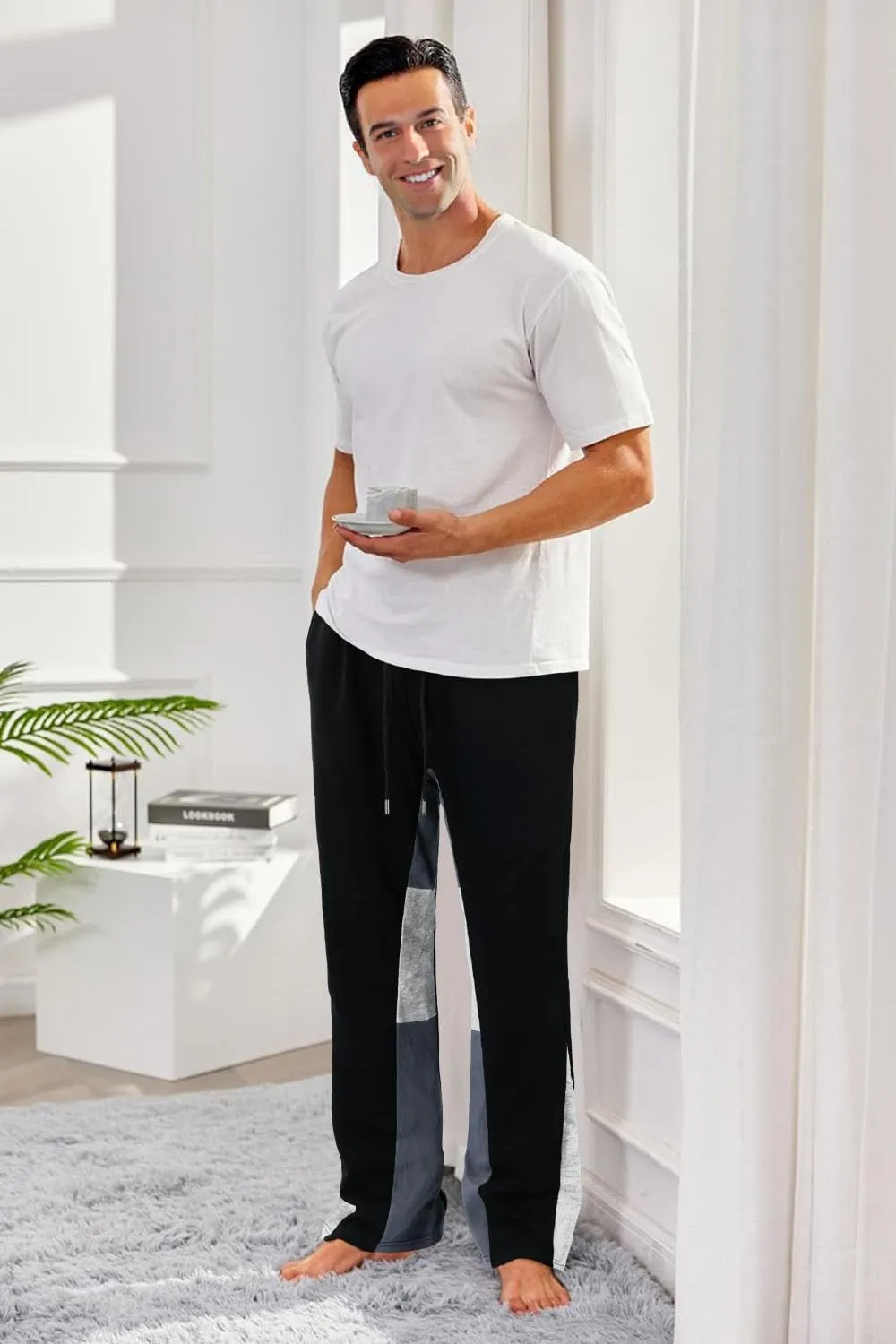 GINGTTO Mens Sweatpants Open Bottom Patchwork Stacked Paint Track Pants