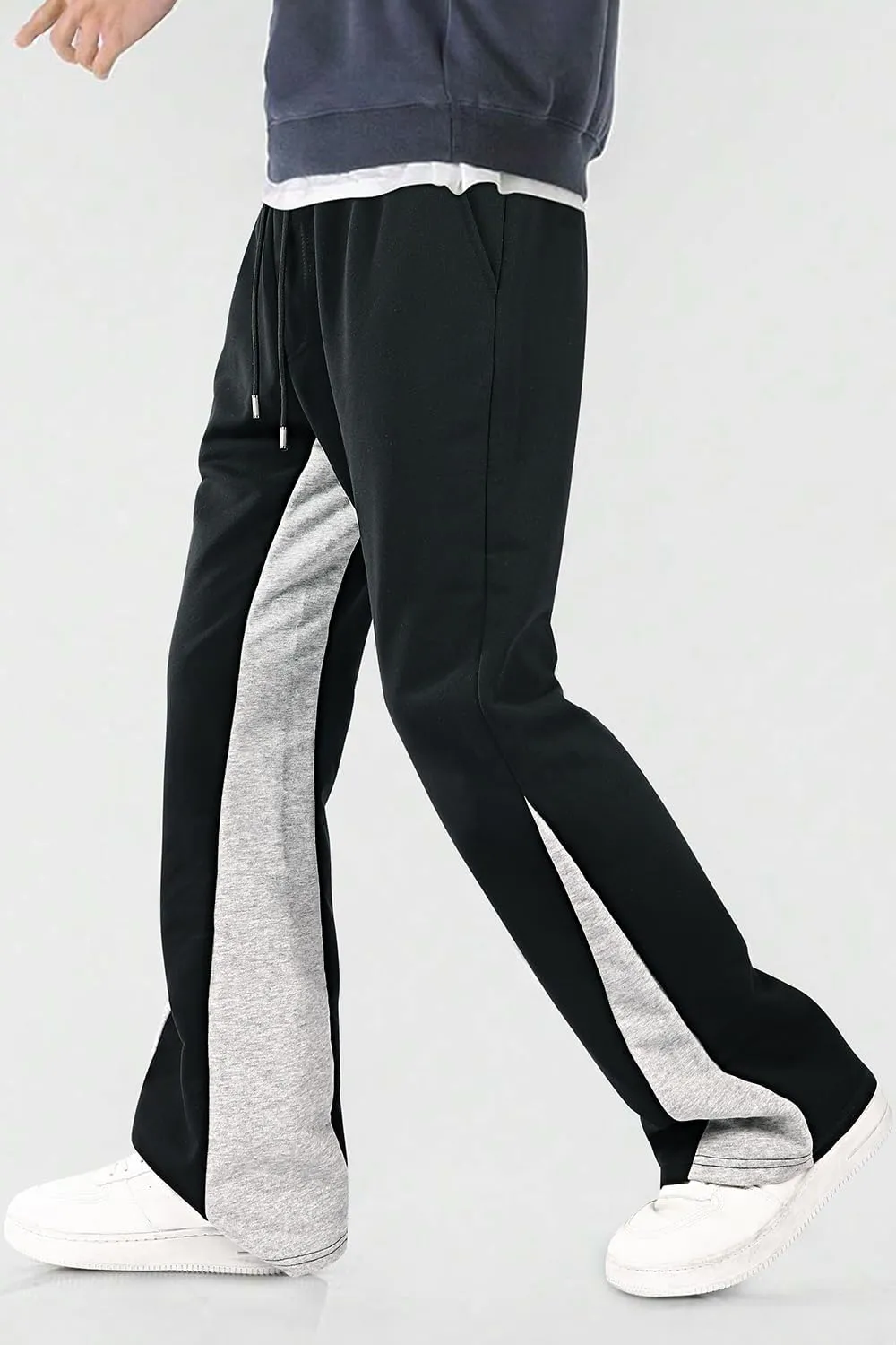 GINGTTO Mens Sweatpants Open Bottom Patchwork Stacked Paint Track Pants