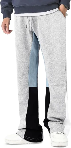 GINGTTO Mens Sweatpants Open Bottom Patchwork Stacked Paint Track Pants