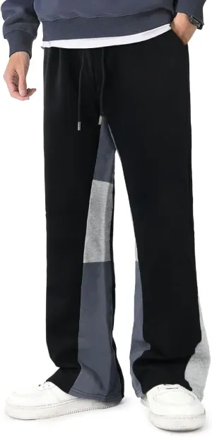 GINGTTO Mens Sweatpants Open Bottom Patchwork Stacked Paint Track Pants