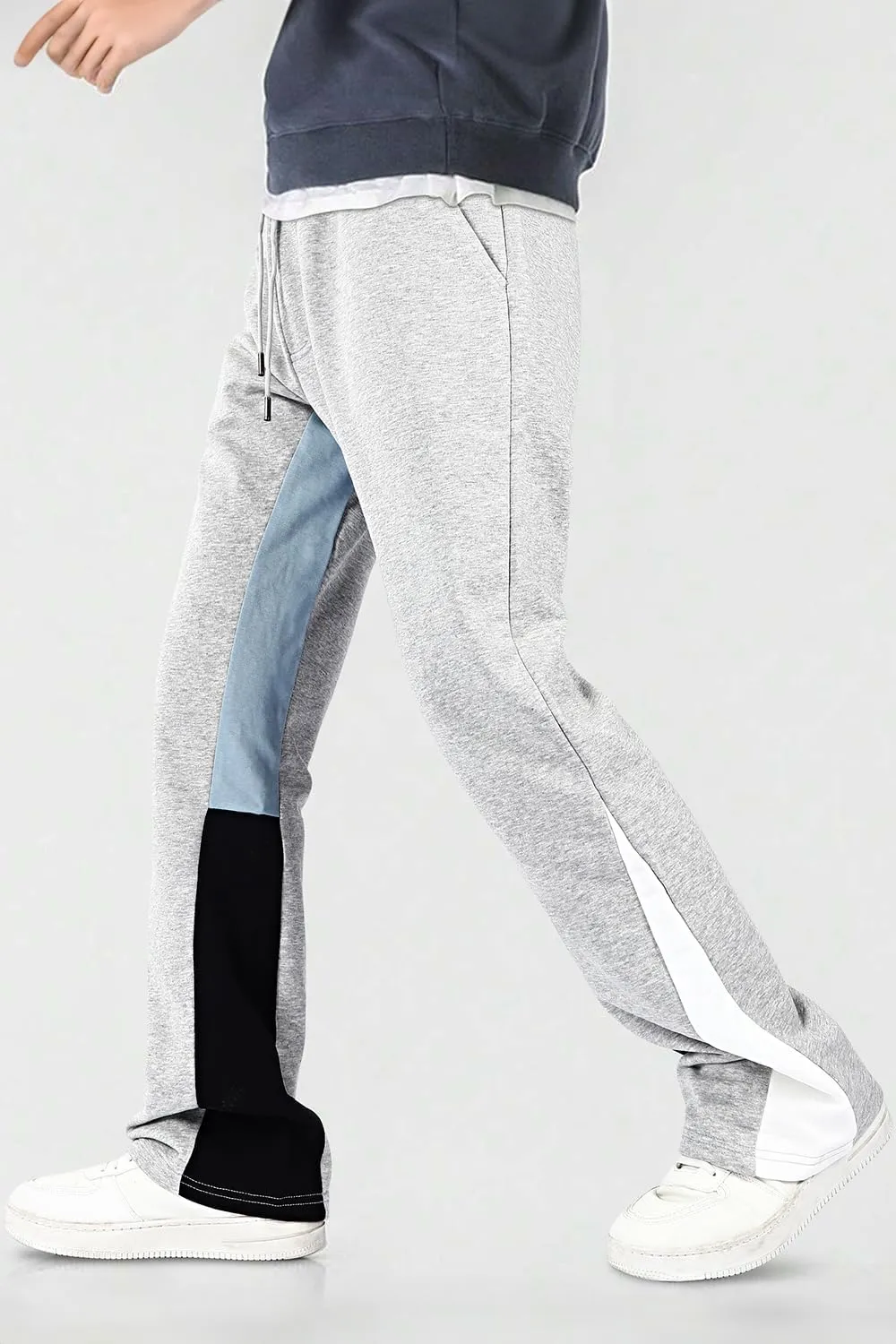 GINGTTO Mens Sweatpants Open Bottom Patchwork Stacked Paint Track Pants