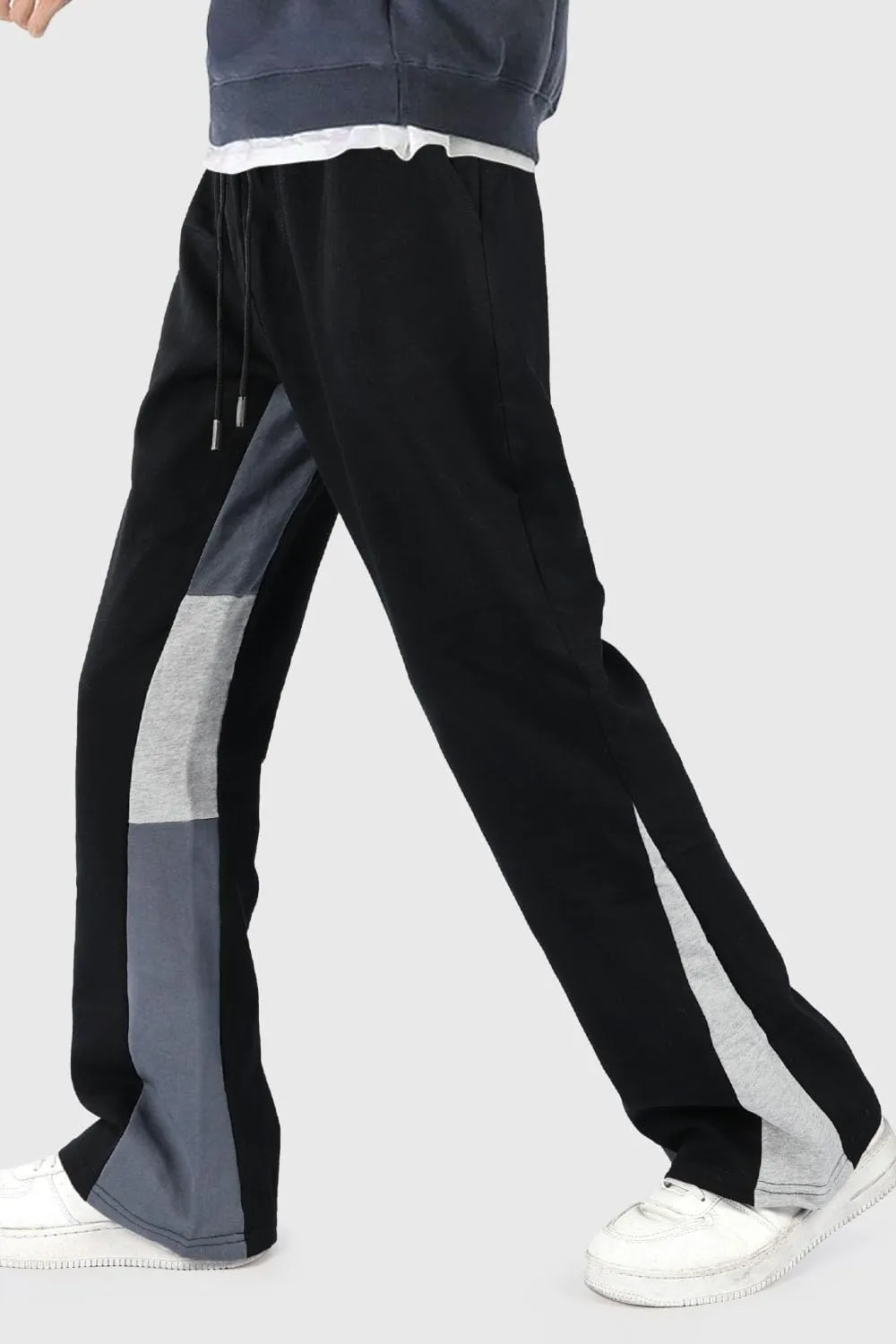GINGTTO Mens Sweatpants Open Bottom Patchwork Stacked Paint Track Pants
