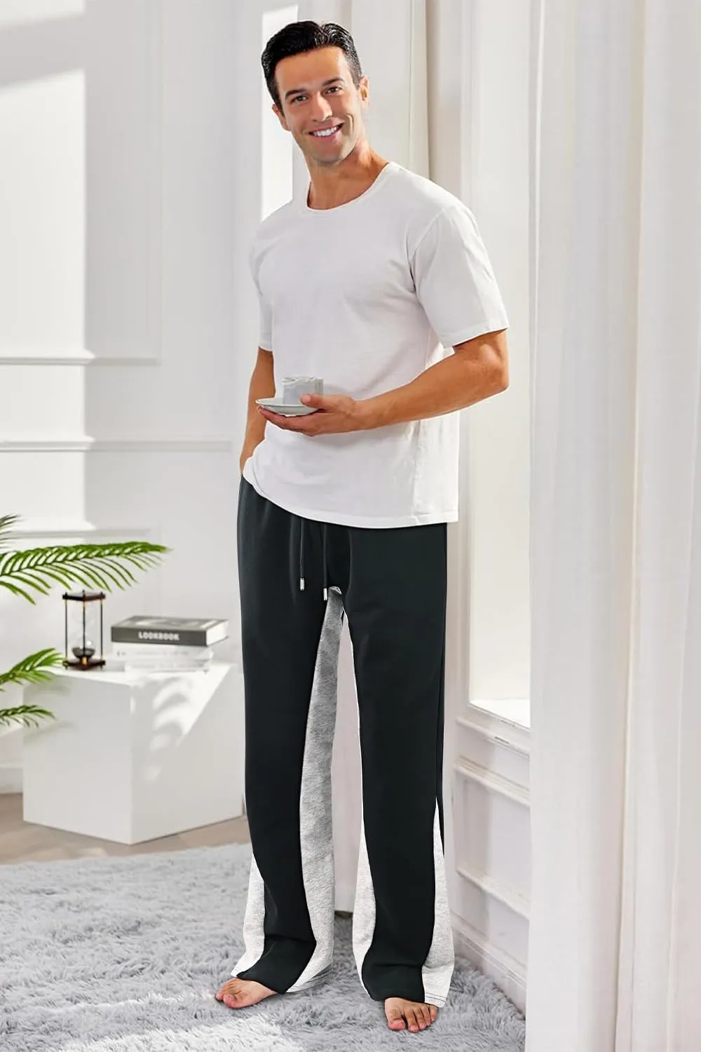 GINGTTO Mens Sweatpants Open Bottom Patchwork Stacked Paint Track Pants
